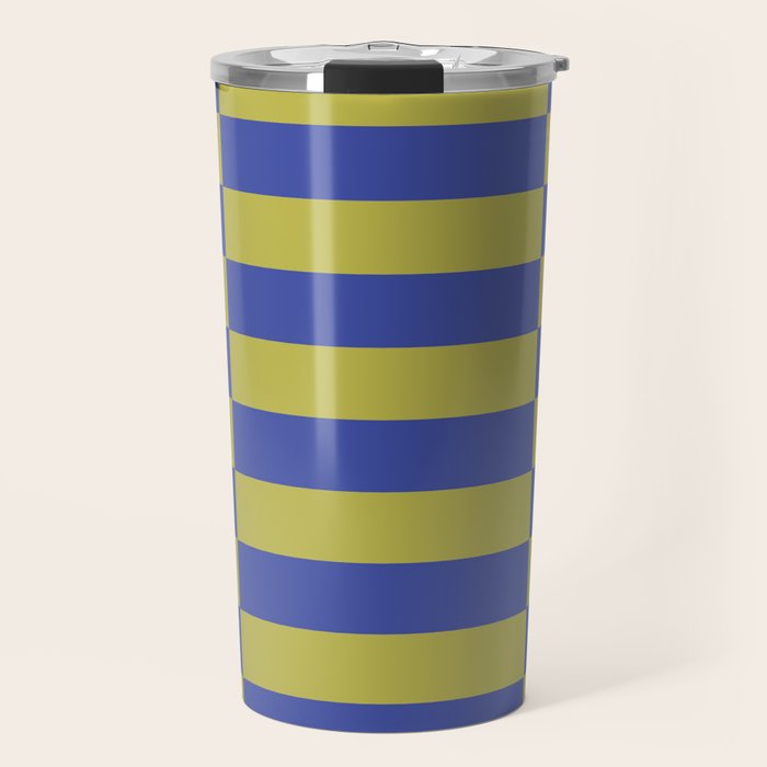 Bold Striped Pattern with Electric Cobalt and Chartreuse Colors Travel Mug Gallery Image 1