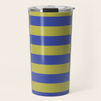 Bold Striped Pattern with Electric Cobalt and Chartreuse Colors Travel Mug Gallery Image 1