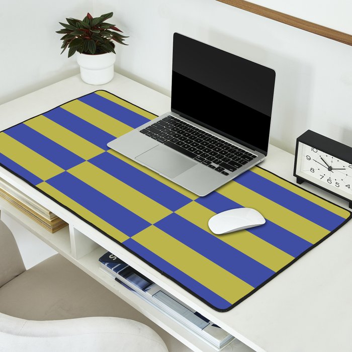 Bold Striped Pattern with Electric Cobalt and Chartreuse Colors Desk Mat Gallery Image 2