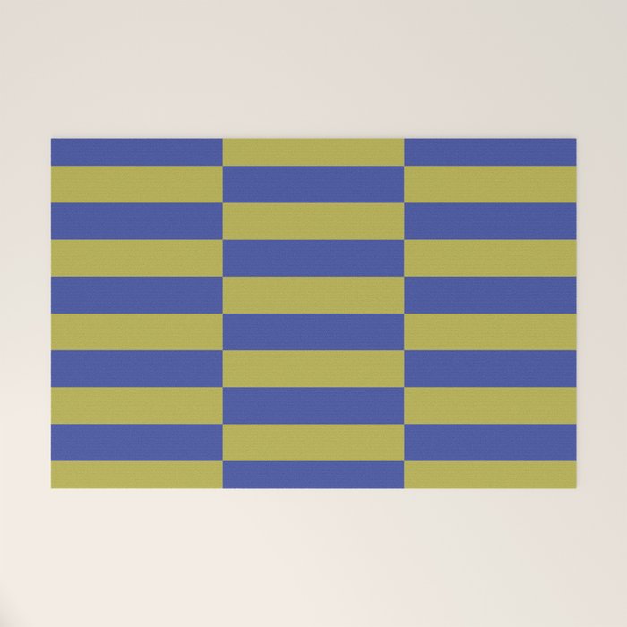 Bold Striped Pattern with Electric Cobalt and Chartreuse Colors Welcome Mat Gallery Image 1