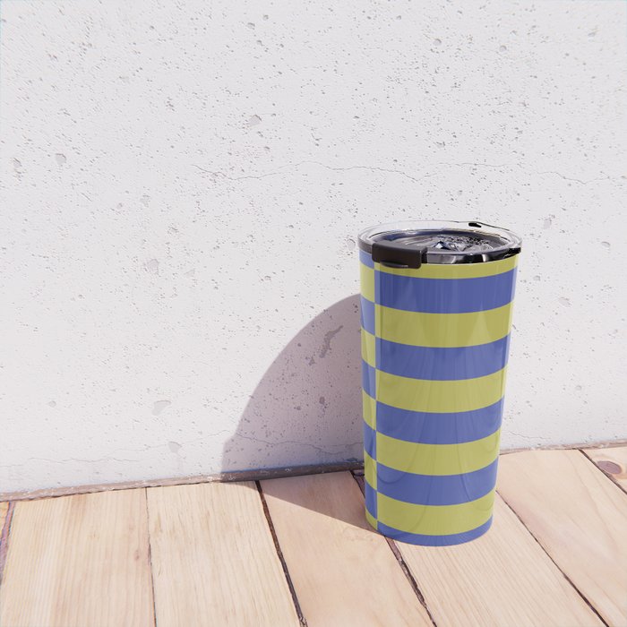 Bold Striped Pattern with Electric Cobalt and Chartreuse Colors Travel Mug Gallery Image 4