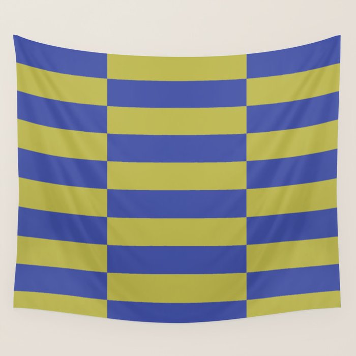 Bold Striped Pattern with Electric Cobalt and Chartreuse Colors Wall Tapestry Gallery Image 4