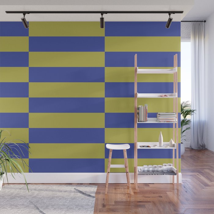 Bold Striped Pattern with Electric Cobalt and Chartreuse Colors Wall Mural Gallery Image 1