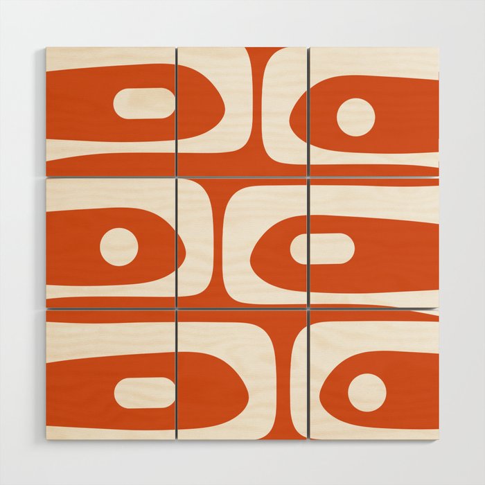 Mid Century Modern Piquet Minimalist Abstract Burnt Orange and White Wood Wall Art Gallery Image 1