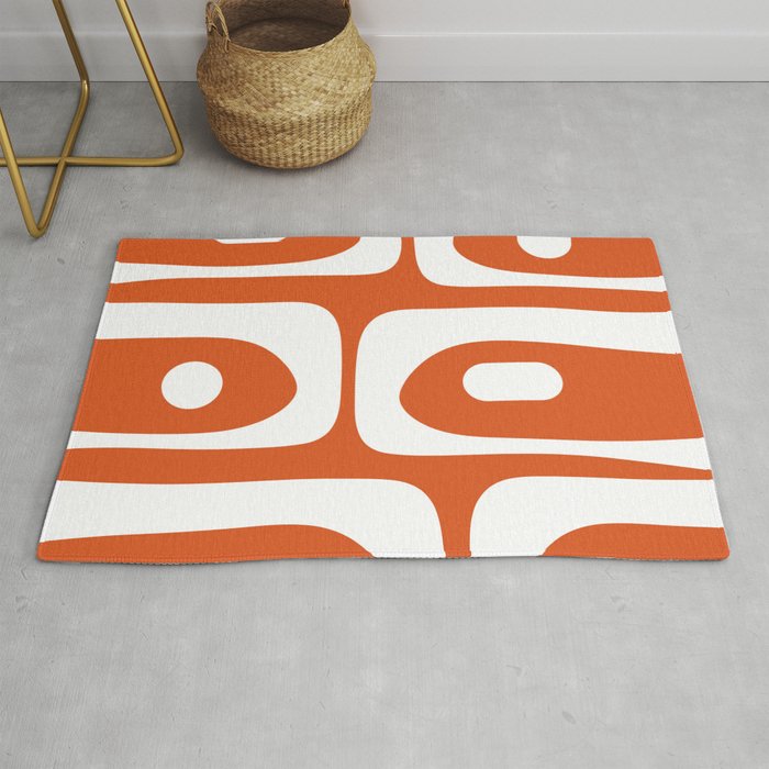 Mid Century Modern Piquet Minimalist Abstract Burnt Orange and White Rug Gallery Image 1