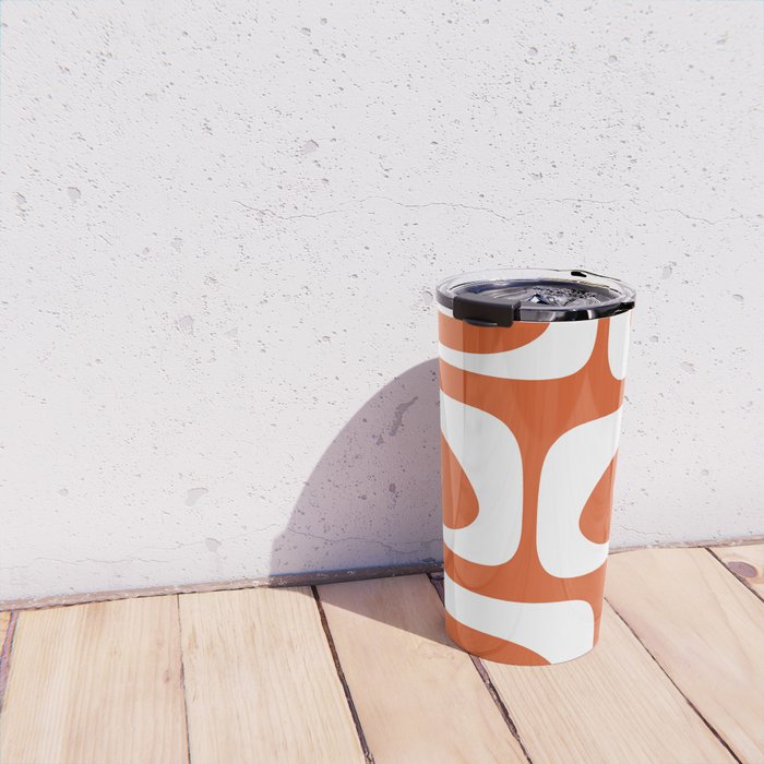 Mid Century Modern Piquet Minimalist Abstract Burnt Orange and White Travel Mug Gallery Image 4