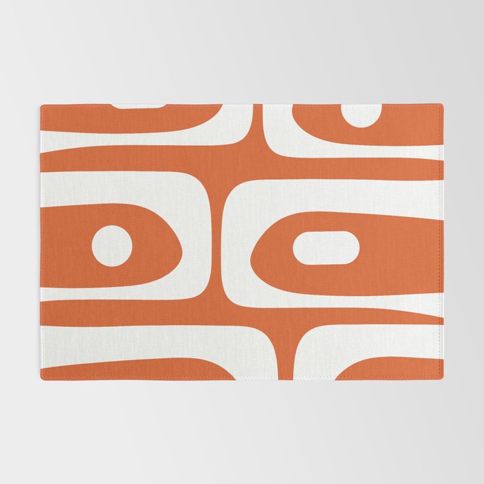 Mid Century Modern Piquet Minimalist Abstract Burnt Orange and White Rug Gallery Image 2