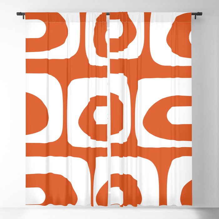 Mid Century Modern Piquet Minimalist Abstract Burnt Orange and White Window Curtain Gallery Image 5