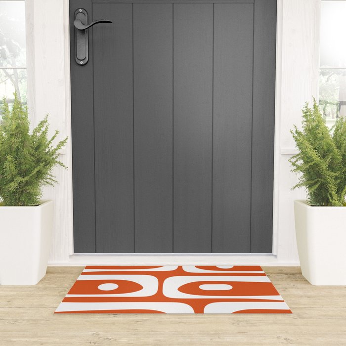 Mid Century Modern Piquet Minimalist Abstract Burnt Orange and White Welcome Mat Gallery Image 3