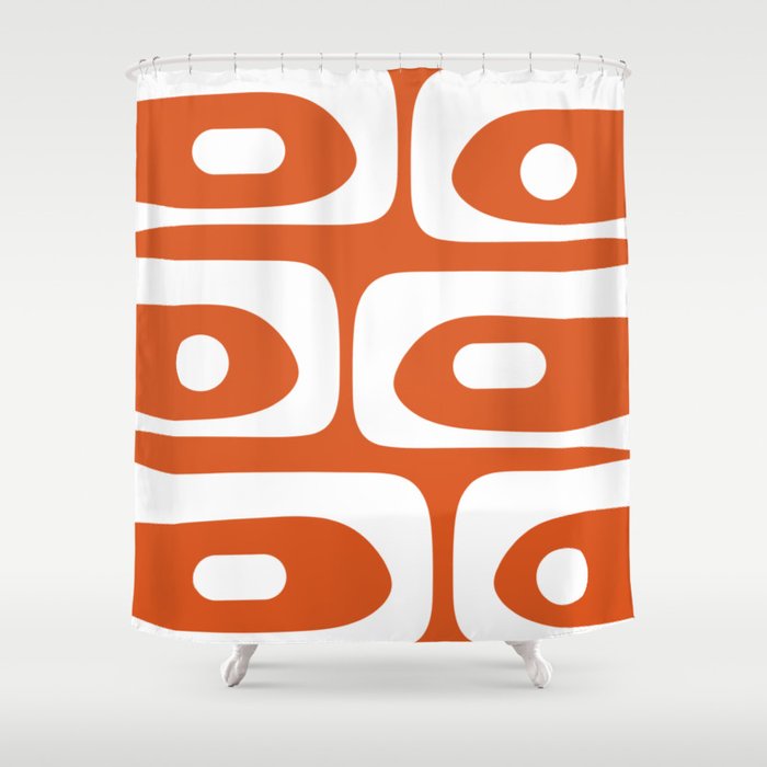 Mid Century Modern Piquet Minimalist Abstract Burnt Orange and White Shower Curtain Gallery Image 1