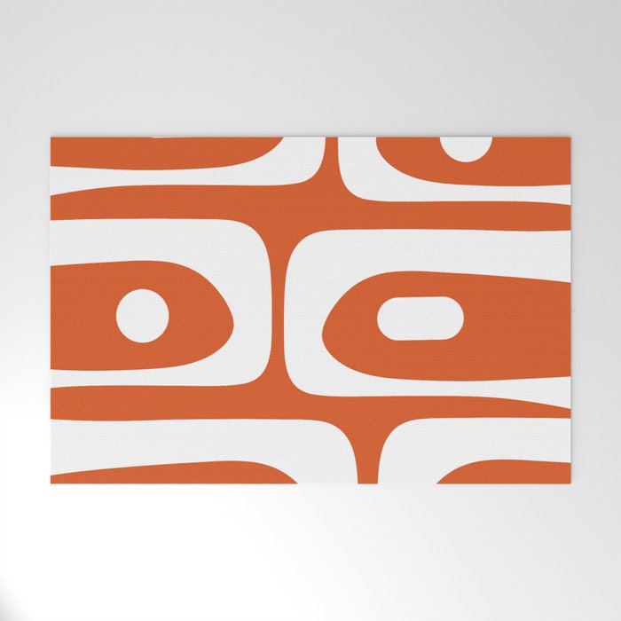 Mid Century Modern Piquet Minimalist Abstract Burnt Orange and White Welcome Mat Gallery Image 1