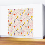Happy Smiley Face & Retro Rainbows in Dusty Pink Wall Mural Gallery Image 2