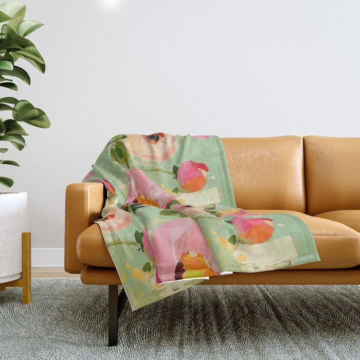 Bold Impressionist Floral Pattern Throw Blanket Gallery Image 1