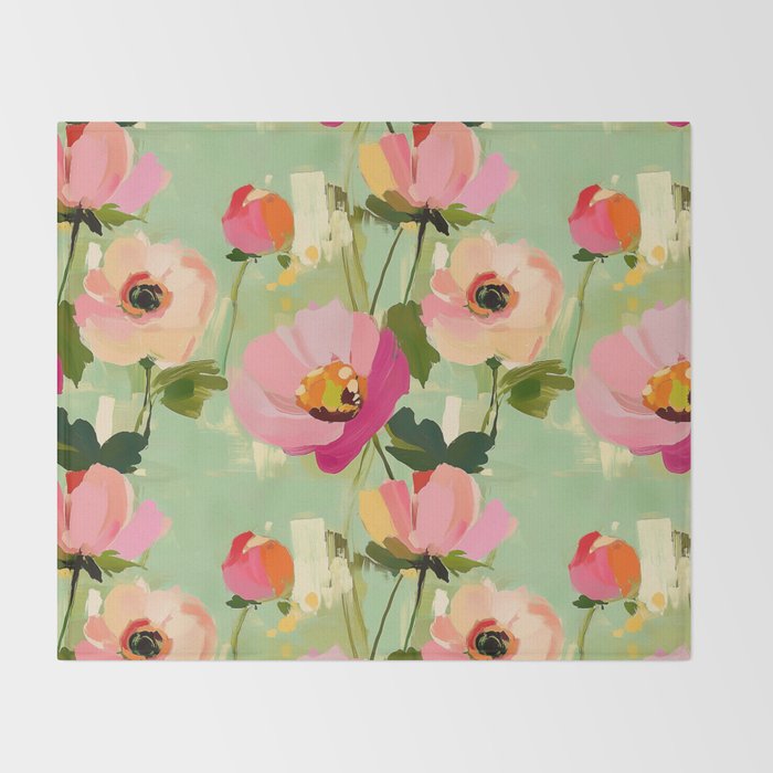 Bold Impressionist Floral Pattern Throw Blanket Gallery Image 2