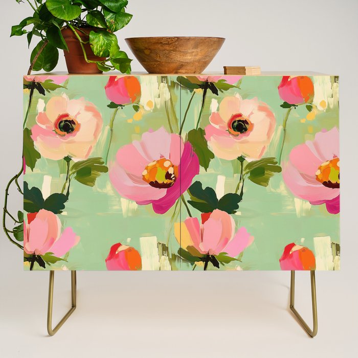 Bold Impressionist Floral Pattern Credenza Gallery Image 1