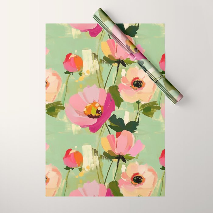 Bold Impressionist Floral Pattern Wrapping Paper Gallery Image 1