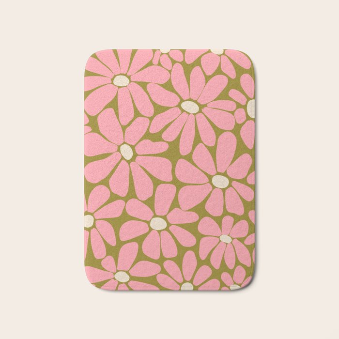 Pink Retro Floral Art Print Bath Mat Gallery Image 1
