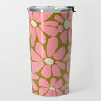 Pink Retro Floral Art Print Travel Mug Gallery Image 2