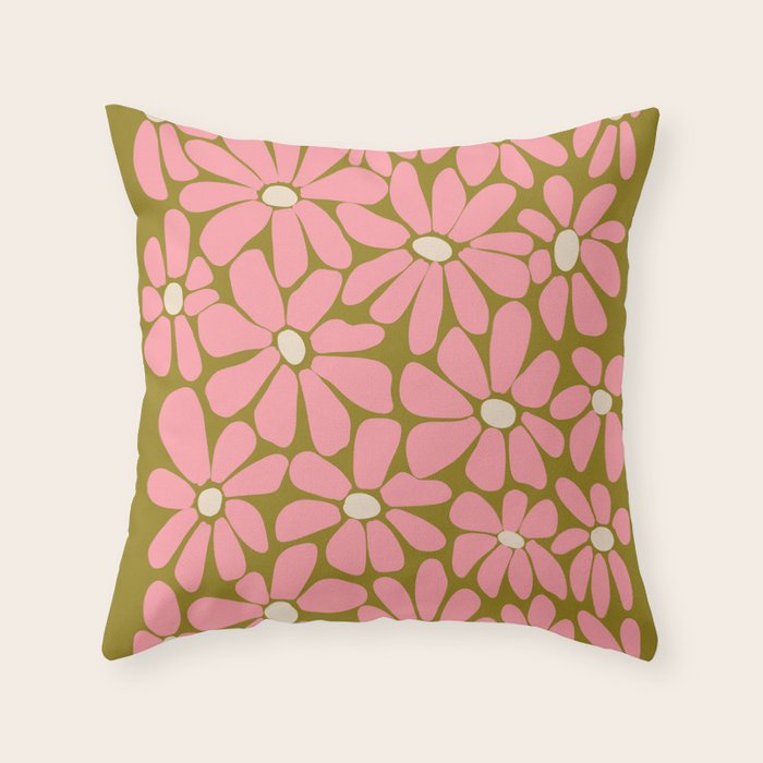 Pink Retro Floral Art Print Throw Pillow Gallery Image 6
