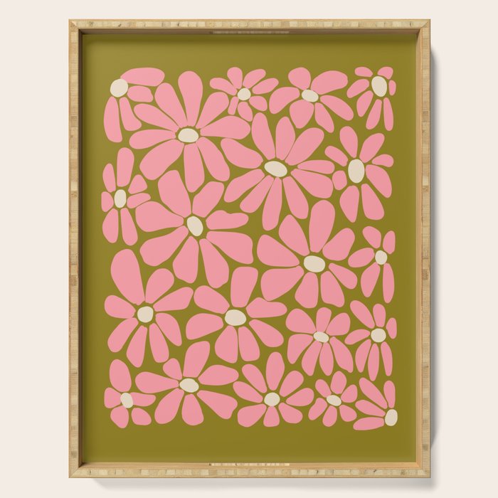 Pink Retro Floral Art Print Serving Tray Gallery Image 1
