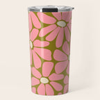 Pink Retro Floral Art Print Travel Mug Gallery Image 1