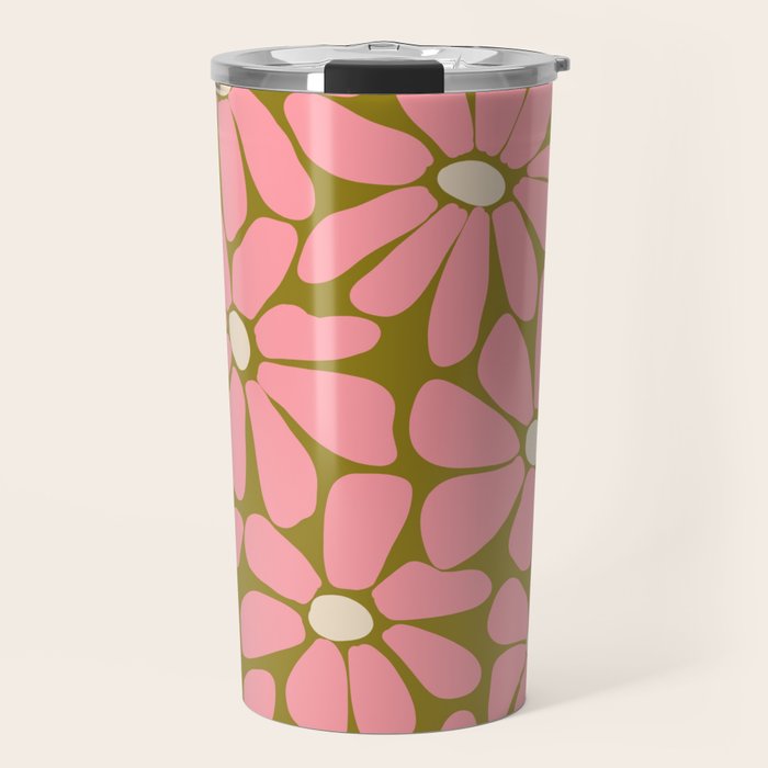 Pink Retro Floral Art Print Travel Mug Gallery Image 1