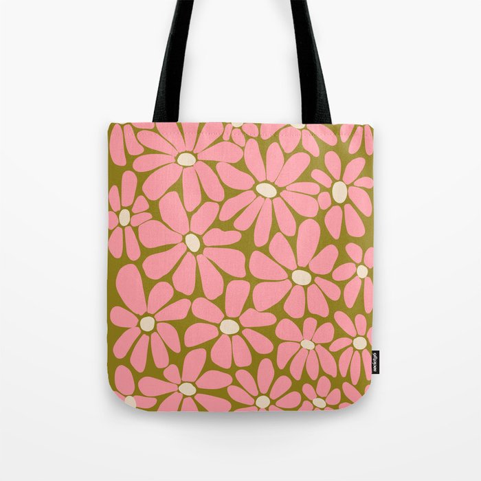Pink Retro Floral Art Print Tote Bag Gallery Image 1