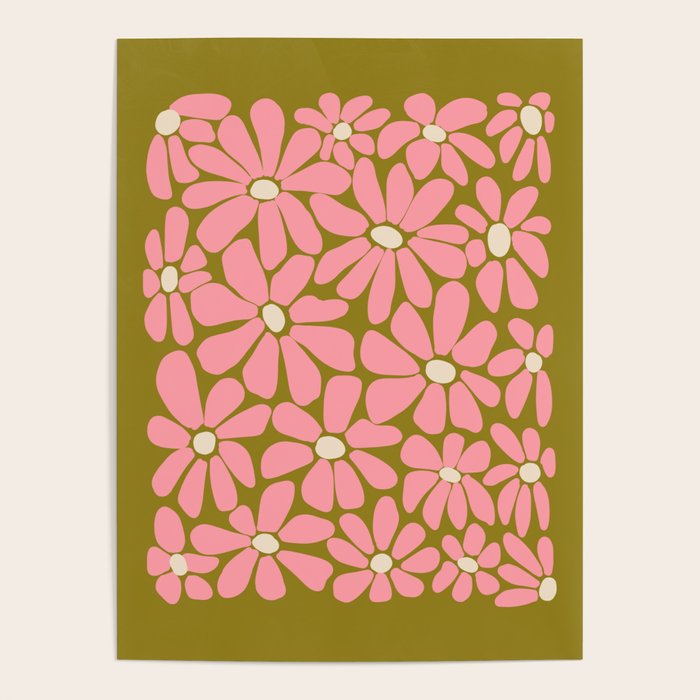 Pink Retro Floral Art Print Poster Gallery Image 4