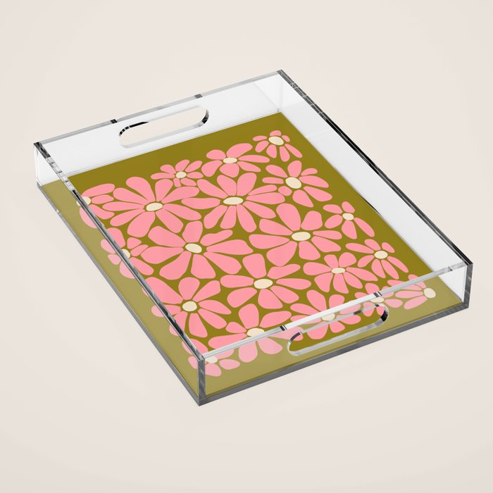 Pink Retro Floral Art Print Acrylic Tray Gallery Image 1