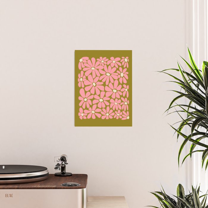 Pink Retro Floral Art Print Poster Gallery Image 2