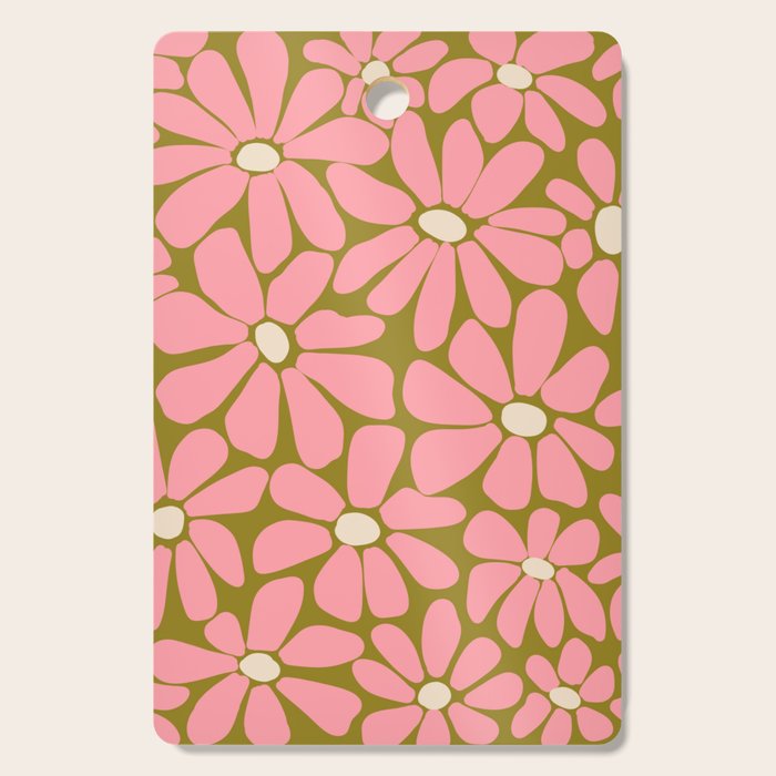 Pink Retro Floral Art Print Cutting Board Gallery Image 1