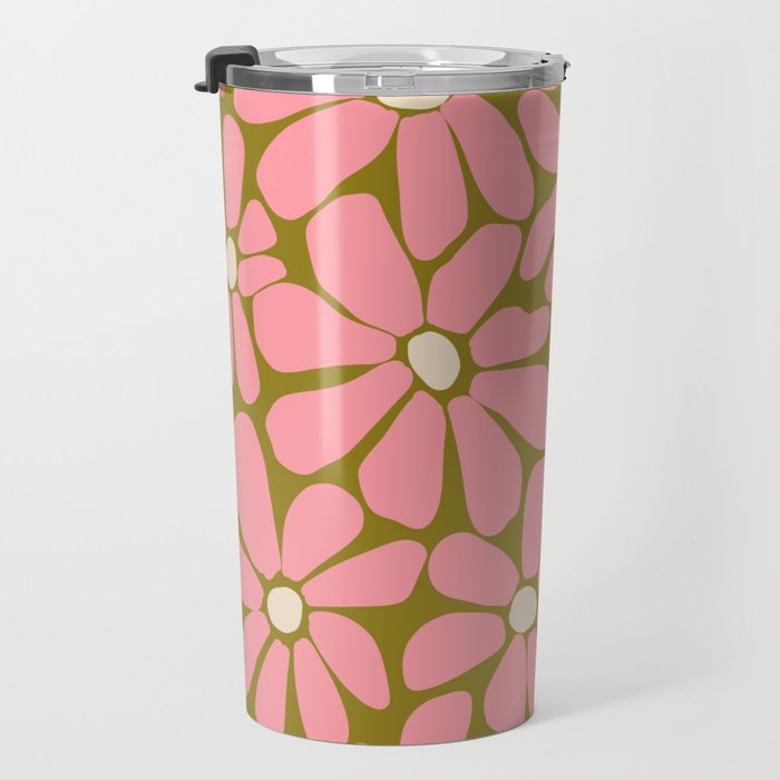 Pink Retro Floral Art Print Travel Mug Gallery Image 3