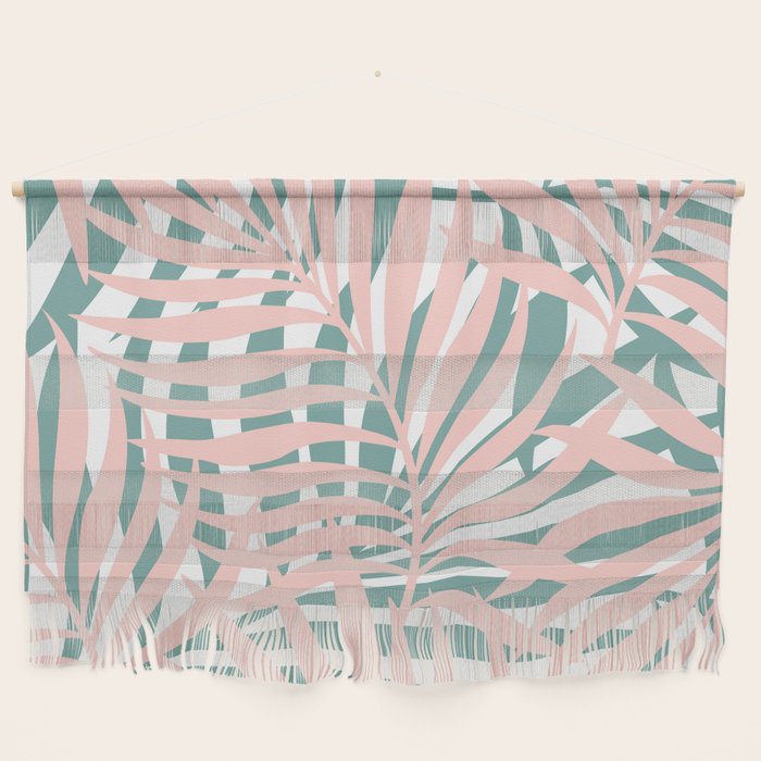 Summer, Tropical Green and Pink, Palm Leaves Pattern Wall Hanging Gallery Image 1