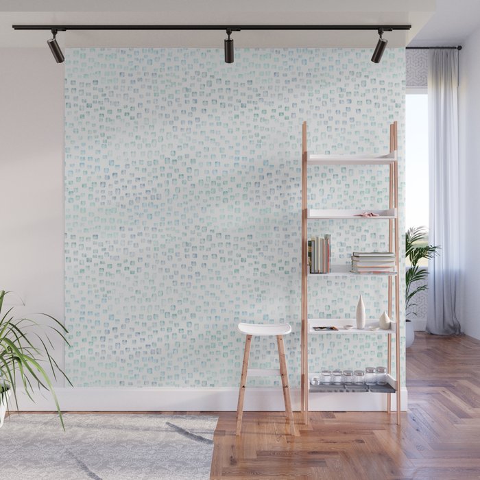 Sea Glass Watercolor // Turquoise Blue and Green Ocean Glass Beach Art Wall Mural Gallery Image 1