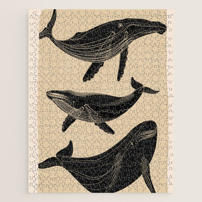 Modern Minimalist Abstract Whales 1 Jigsaw Puzzle