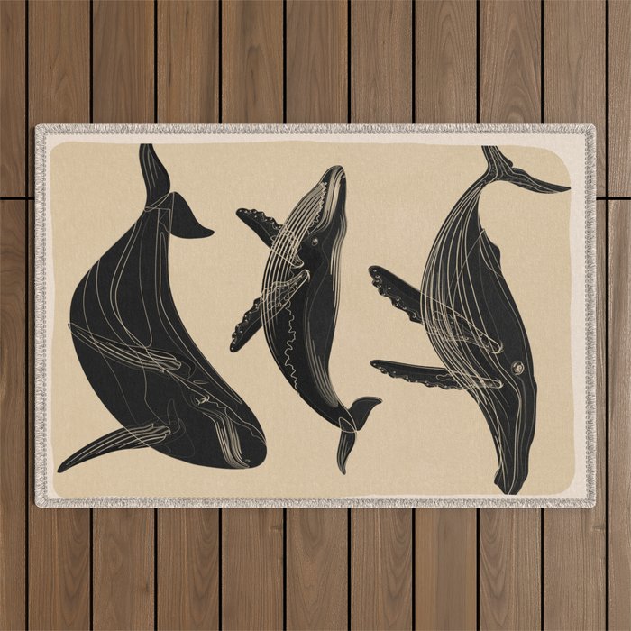 Modern Minimalist Abstract Whales 1 Outdoor Rug Gallery Image 1