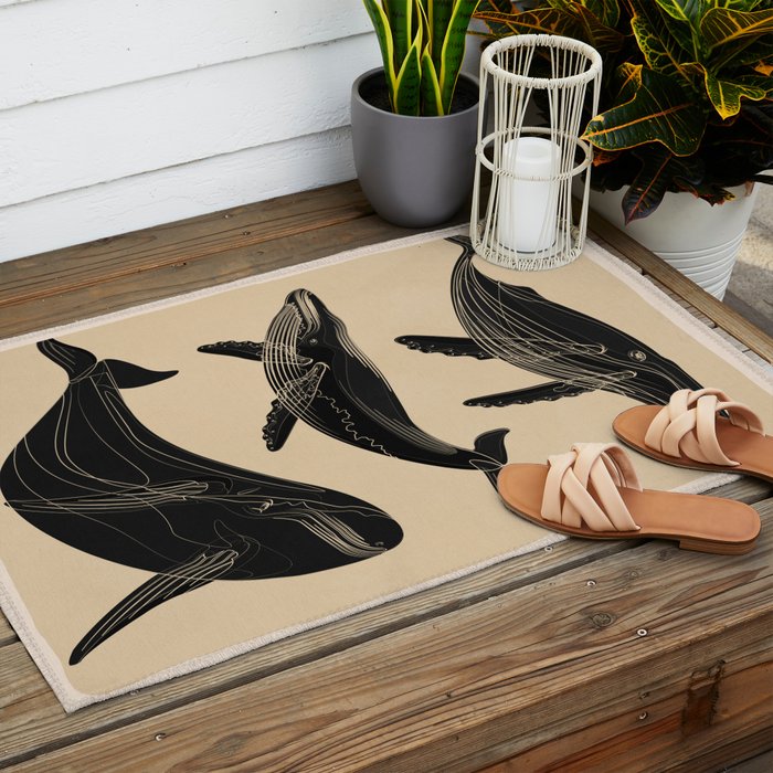 Modern Minimalist Abstract Whales 1 Outdoor Rug Gallery Image 2