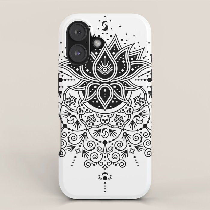 Lotus Blossom Mandala - Black Palette iPhone Case Gallery Image 1