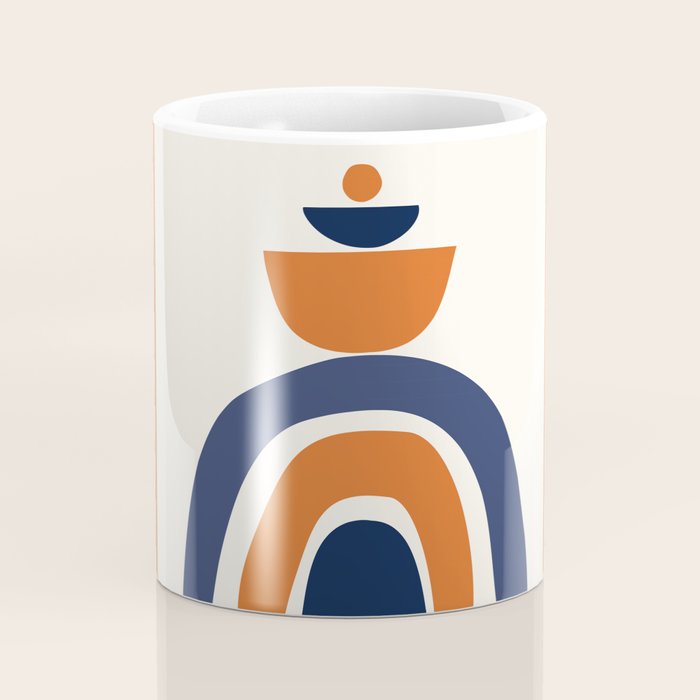 Abstract Shapes 14 in Orange and Navy Blue (Rainbow and Moon Phases Abstraction) Coffee Mug Gallery Image 4