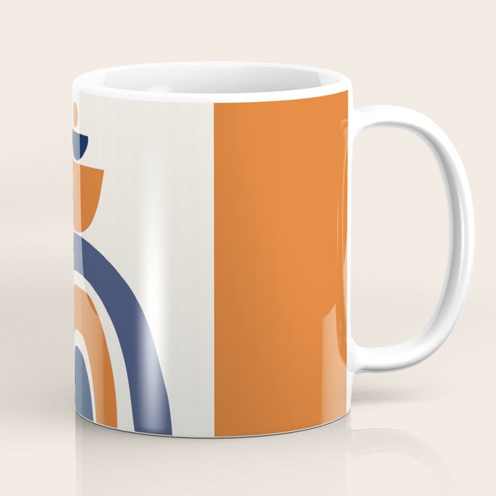 Abstract Shapes 14 in Orange and Navy Blue (Rainbow and Moon Phases Abstraction) Coffee Mug Gallery Image 1