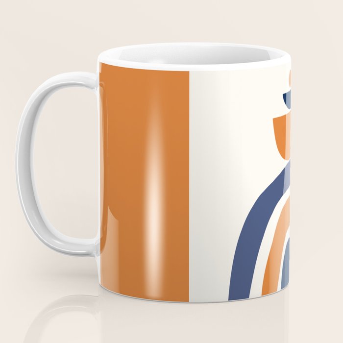 Abstract Shapes 14 in Orange and Navy Blue (Rainbow and Moon Phases Abstraction) Coffee Mug Gallery Image 3