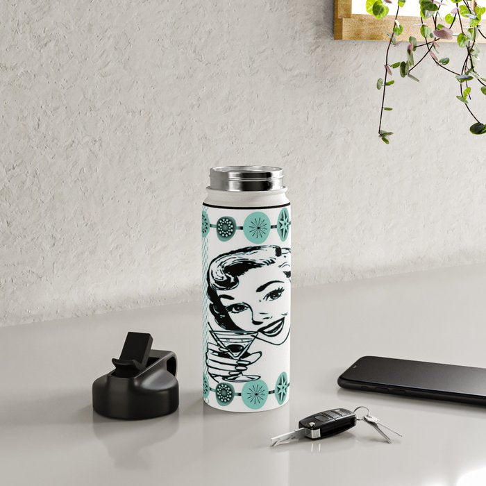Mid-Century Modern Art Cocktail Teal Water Bottle Gallery Image 4