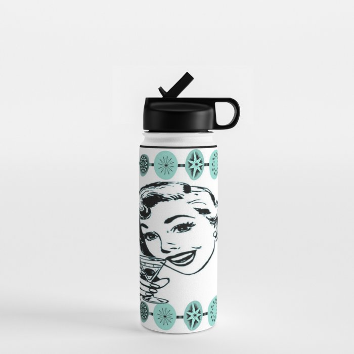 Mid-Century Modern Art Cocktail Teal Water Bottle Gallery Image 1