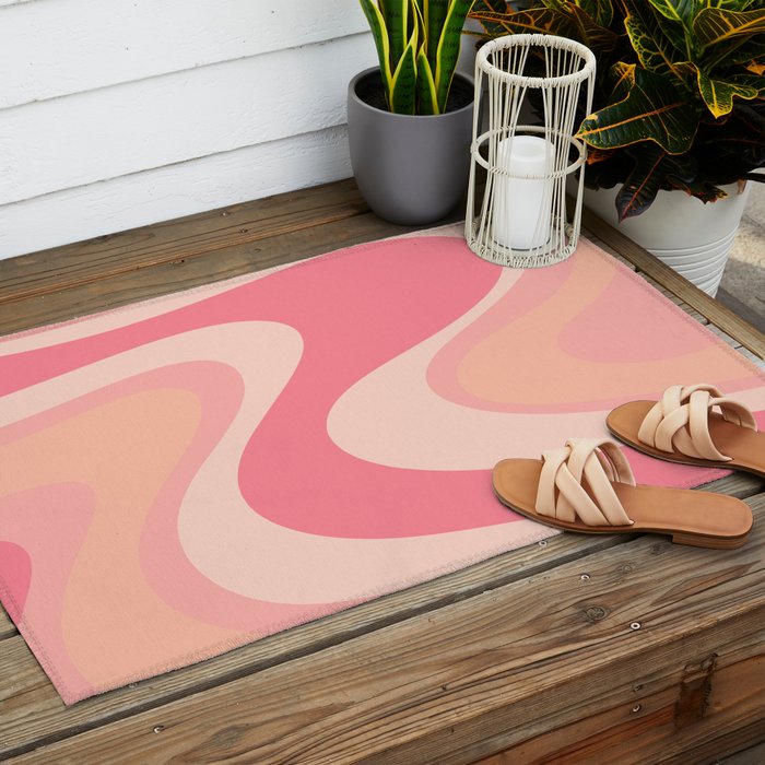 Blush Dream - Retro Pink Abstract Outdoor Rug Gallery Image 2