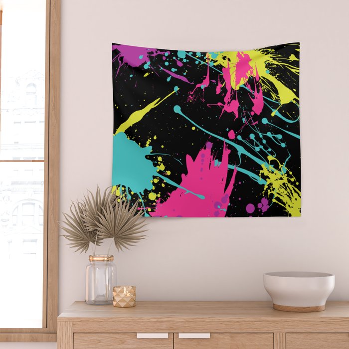 Splatter Paint Black Wall Tapestry Gallery Image 2