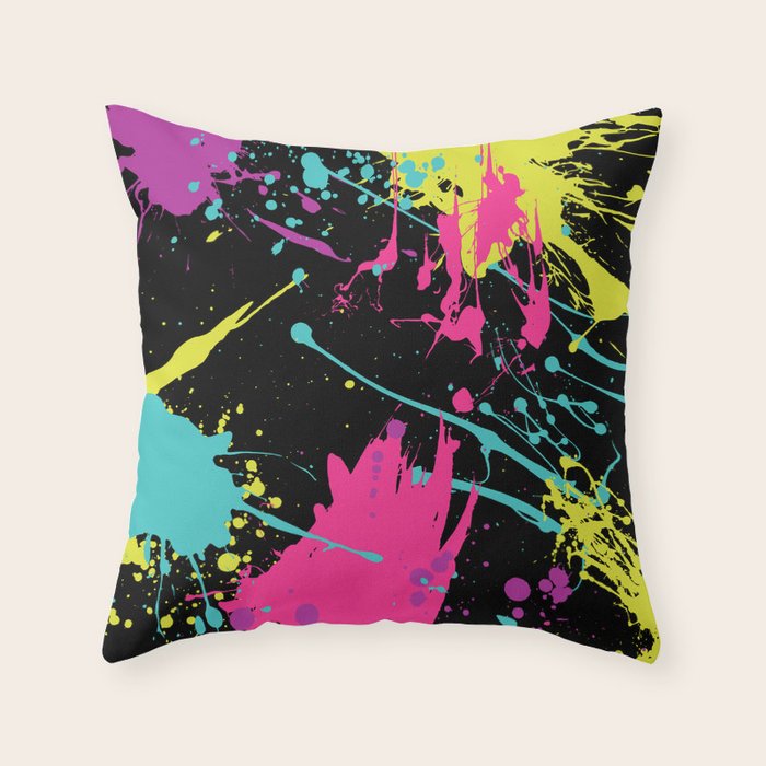 Splatter Paint Black Throw Pillow Gallery Image 1