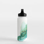 Emerald Gold Waves Abstract Ink Water Bottle Gallery Image 3