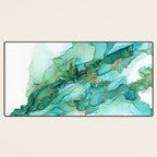 Emerald Gold Waves Abstract Ink Desk Mat Gallery Image 3
