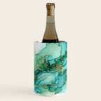 Emerald Gold Waves Abstract Ink Wine Chiller Gallery Image 1