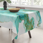 Emerald Gold Waves Abstract Ink Tablecloth Gallery Image 3